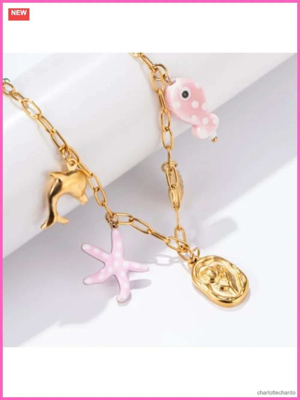 Stainless Steel Gold Plated Ocean Charm Necklace Boho Beach Choker
